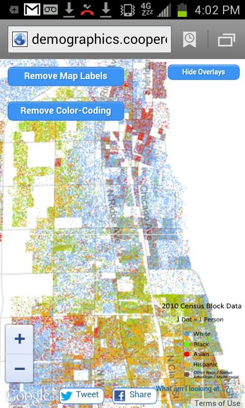 Demographic "racial dot map" via Weldon Cooper Center for Public Service.